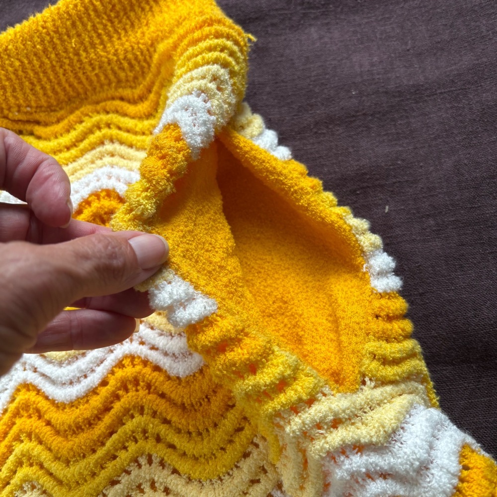 Casablanca Tennis Club Yellow White Chevron Wavey Crochet Knit Shorts Large - Picture 4 of 8